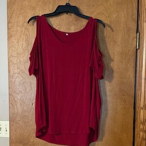 Elegant Red Cold Shoulder Top